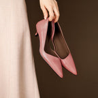 Vienna | Women’s Genuine Leather Heels – Chic Artisan Stiletto & Refined Slimming Silhouette-Kitten Heels-Pink-4-