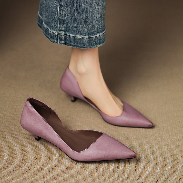 Vienna | Women’s Genuine Leather Heels – Chic Artisan Stiletto & Refined Slimming Silhouette-Kitten Heels-Purple-4-