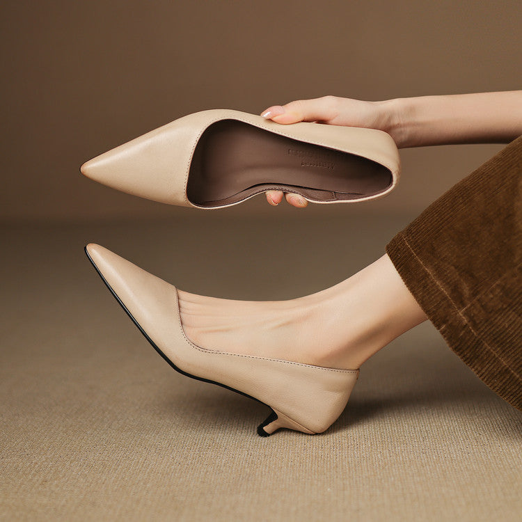 Vienna | Women’s Genuine Leather Heels – Chic Artisan Stiletto & Refined Slimming Silhouette-Kitten Heels-Beige-4-