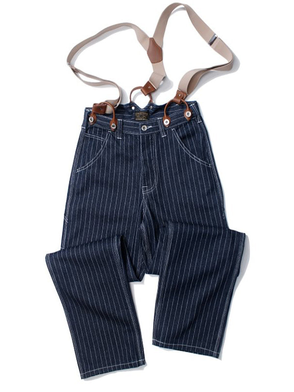 Vintage-Inspired Striped Straight Denim Suspender Jeans Overalls-Jumpsuits & Overalls-Camoufit