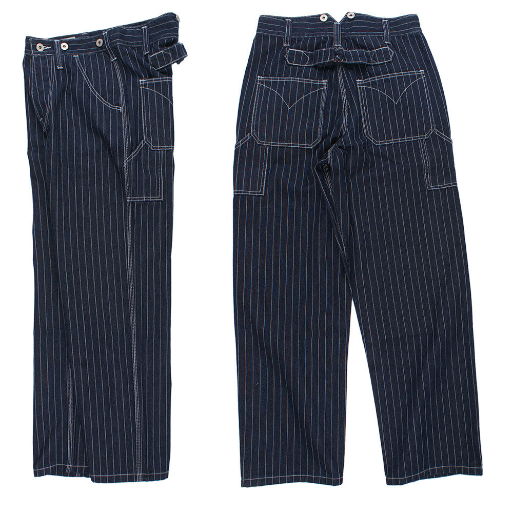 Vintage-Inspired Striped Straight Denim Suspender Jeans Overalls-Jumpsuits & Overalls-Camoufit