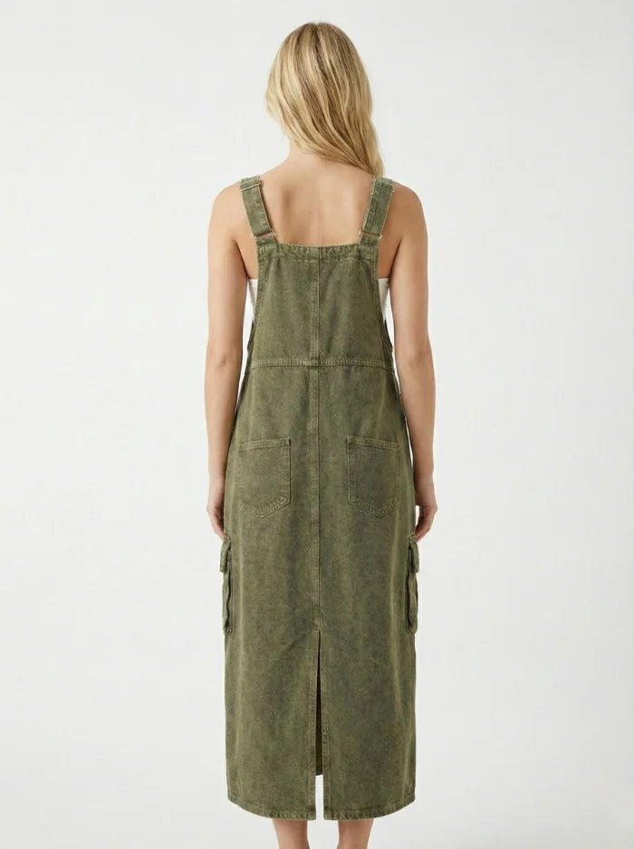 Vintage-Inspired Cargo Overall Dress-Dresses-CAMOUFIT-Thatch Green-S-Camoufit