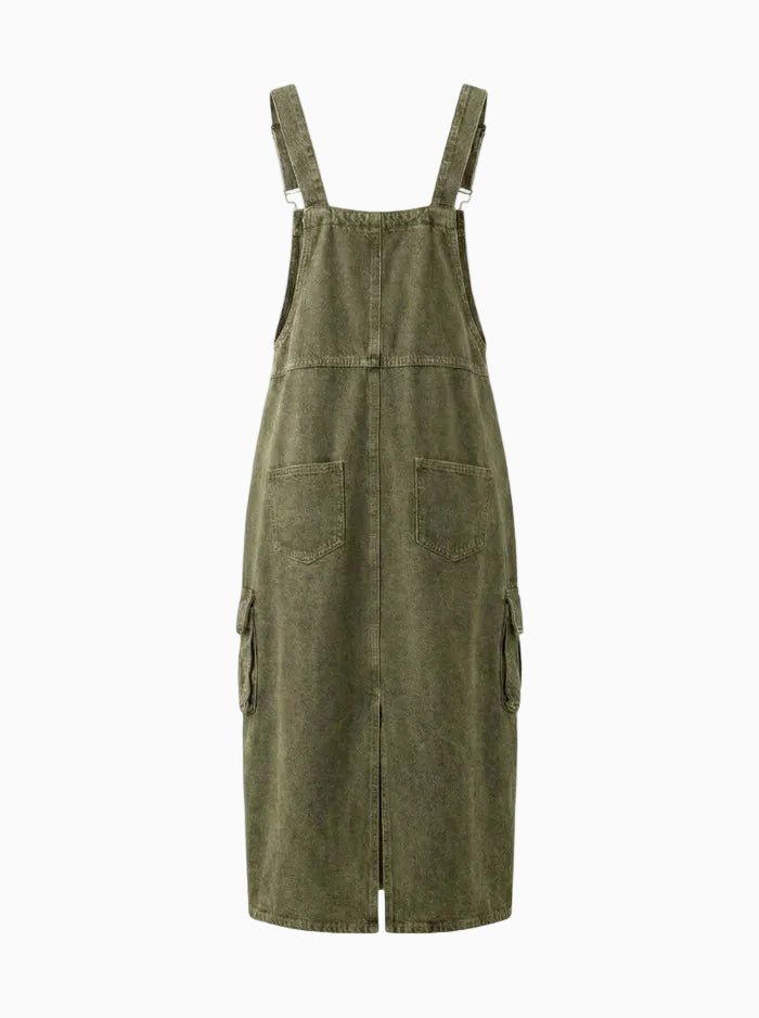 Vintage-Inspired Cargo Overall Dress-Dresses-CAMOUFIT-Thatch Green-S-Camoufit