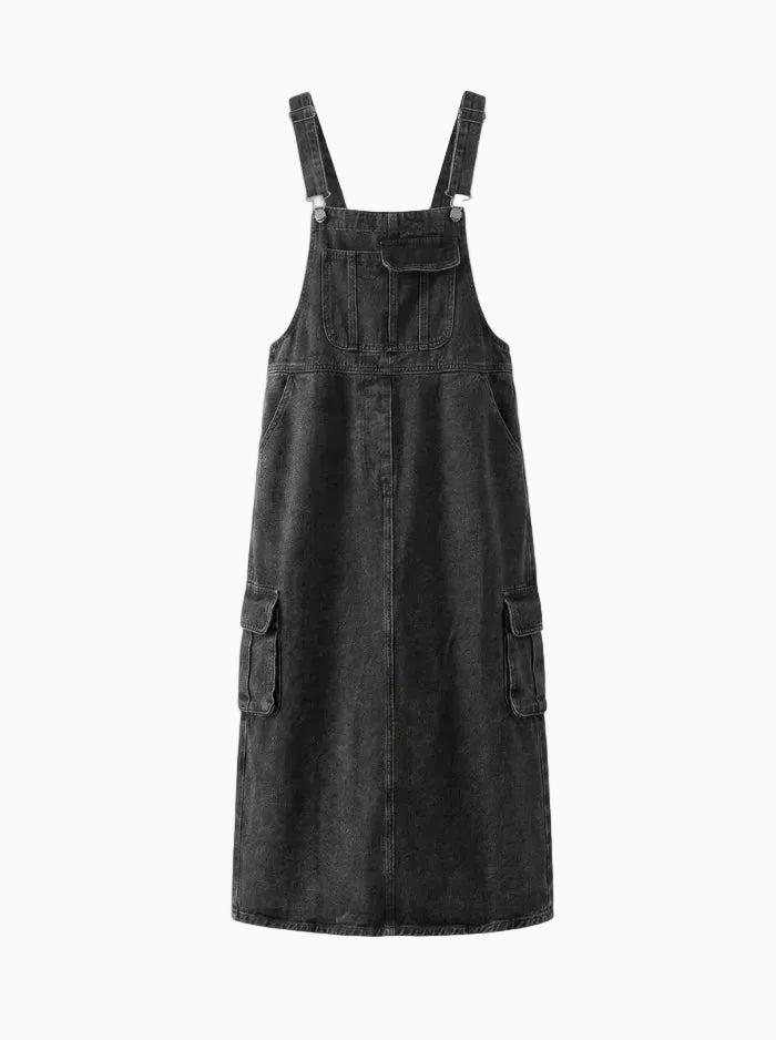 Vintage-Inspired Cargo Overall Dress-Dresses-CAMOUFIT-Black-S-Camoufit