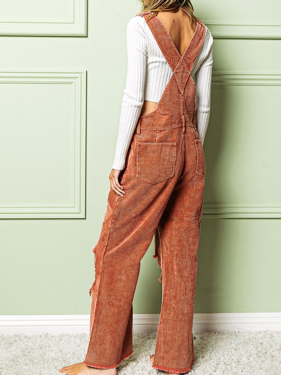 Vintage-Inspired Distressed Corduroy Overalls 3