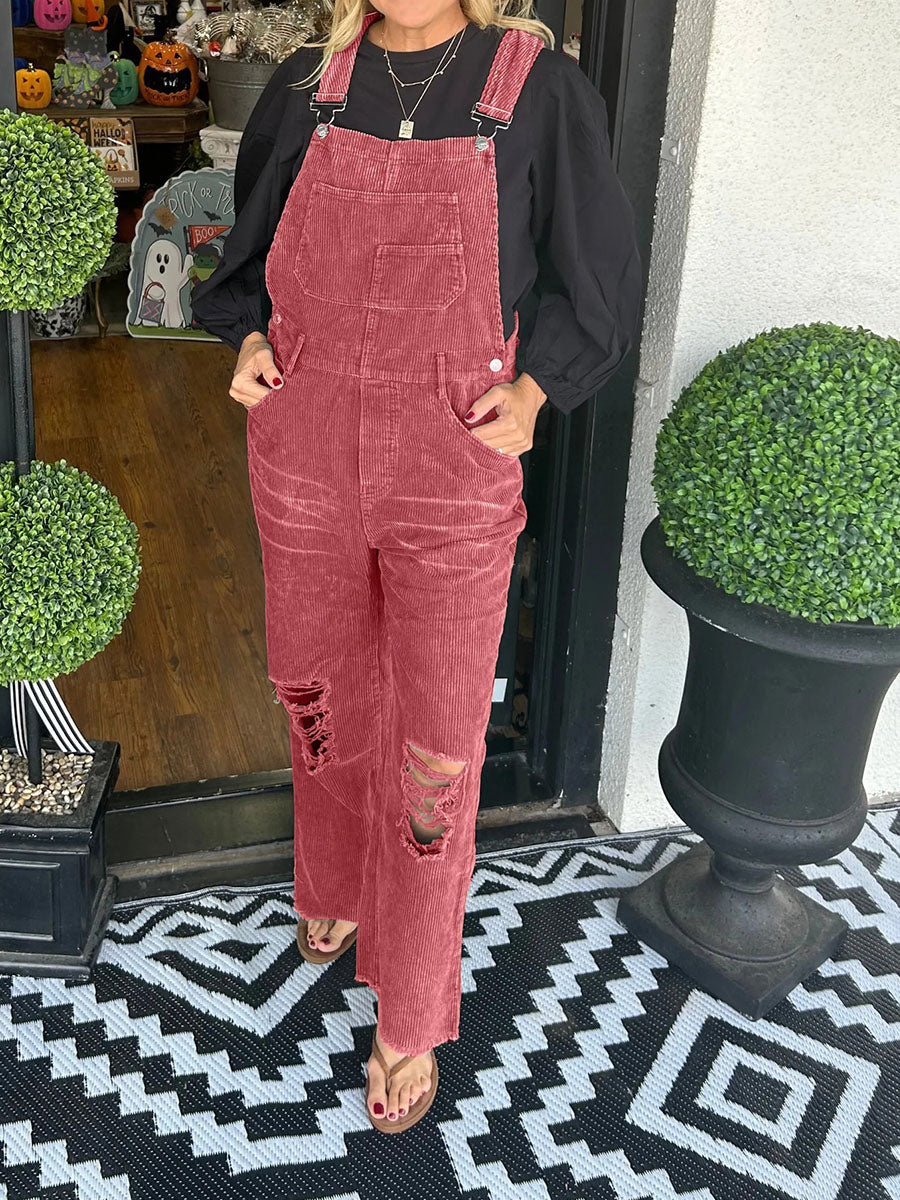 Vintage-Inspired Distressed Corduroy Overalls 6
