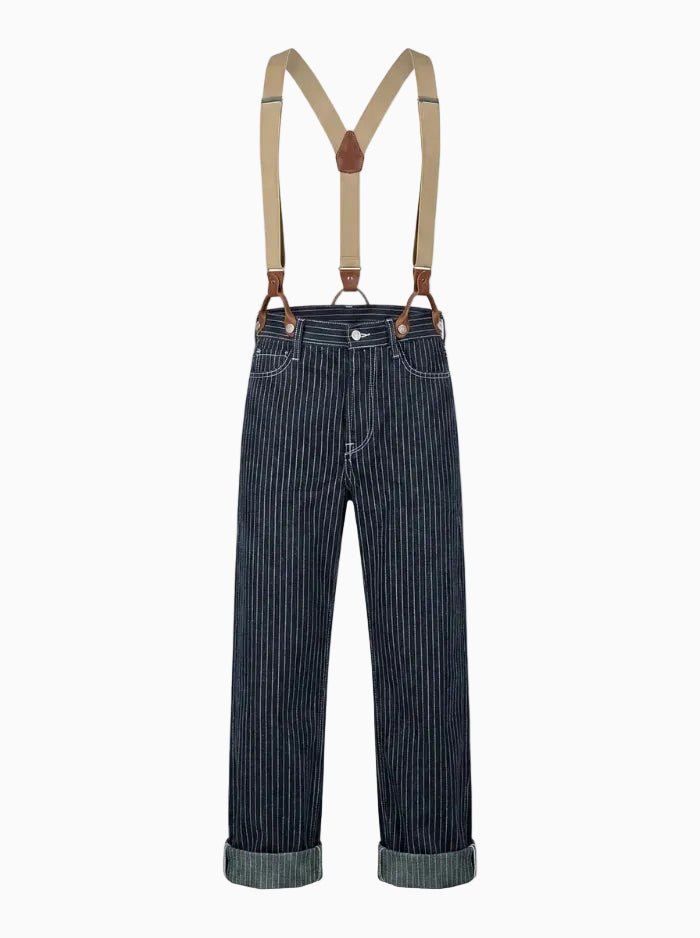 Vintage-Inspired Striped Straight Denim Suspender Jeans Overalls-Jumpsuits & Overalls-CAMOUFIT-Stripe Blue-XS-Camoufit