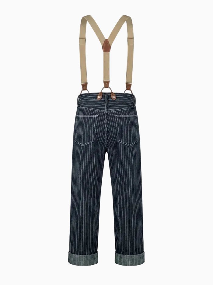 Vintage-Inspired Striped Straight Denim Suspender Jeans Overalls-Jumpsuits & Overalls-CAMOUFIT-Stripe Blue-XS-Camoufit