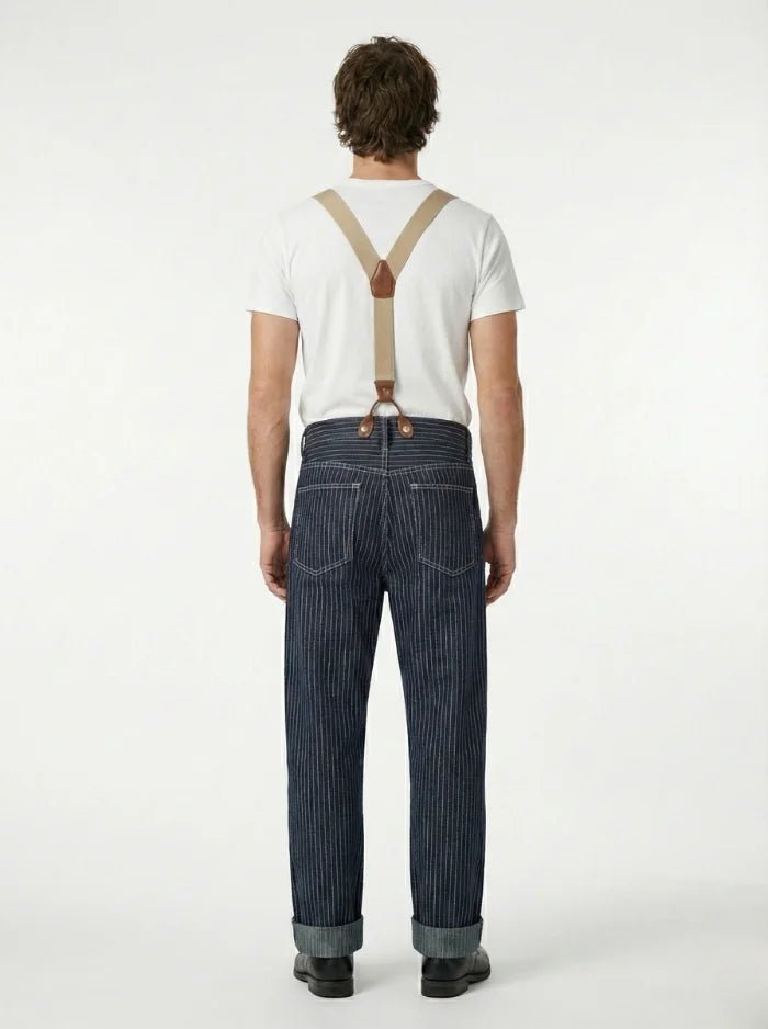 Vintage-Inspired Striped Straight Denim Suspender Jeans Overalls-Jumpsuits & Overalls-CAMOUFIT-Stripe Blue-XS-Camoufit