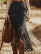 Solenne | Lace Midi Dress for Women - Sleeveless Blue Vintage Boho Waistband Loose Romantic Fit-Dresses-Blue-XS-Camoufit