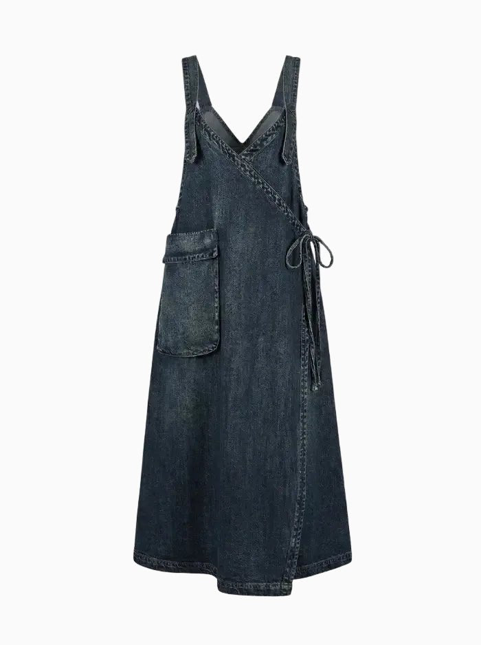 Vintage Large Pocket Denim Overall Dress-Overall Dresses-CAMOUFIT-Blue-S-Camoufit
