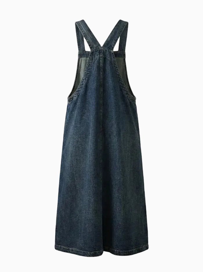 Vintage Large Pocket Denim Overall Dress-Overall Dresses-CAMOUFIT-Blue-S-Camoufit