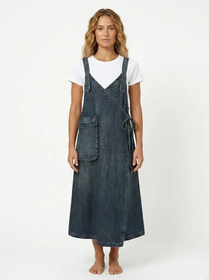 Vintage Large Pocket Denim Overall Dress-Overall Dresses-CAMOUFIT-Blue-S-Camoufit