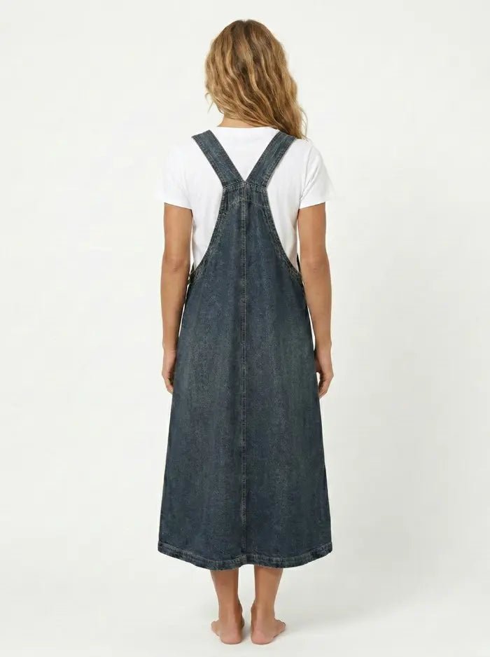 Vintage Large Pocket Denim Overall Dress-Overall Dresses-CAMOUFIT-Blue-S-Camoufit