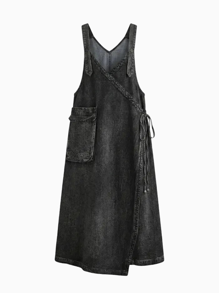 Vintage Large Pocket Denim Overall Dress-Overall Dresses-CAMOUFIT-Black-S-Camoufit