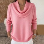 Elunara | Women's Jumper with Draped Collar Soft Cotton Blend Relaxed Fit Cosy Knit Pullover-Women's Sweater-Pink-S-
