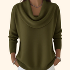Elunara | Women's Jumper with Draped Collar Soft Cotton Blend Relaxed Fit Cosy Knit Pullover-Women's Sweater-Green-S-
