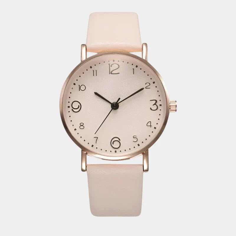 Malira | Watch for Women - Round Case Leather Band Minimalist Quartz Elegant Fit-Watches-Beige-Camoufit
