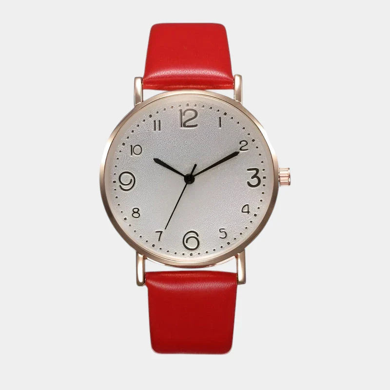 Malira | Watch for Women - Round Case Leather Band Minimalist Quartz Elegant Fit-Watches-Red-Camoufit