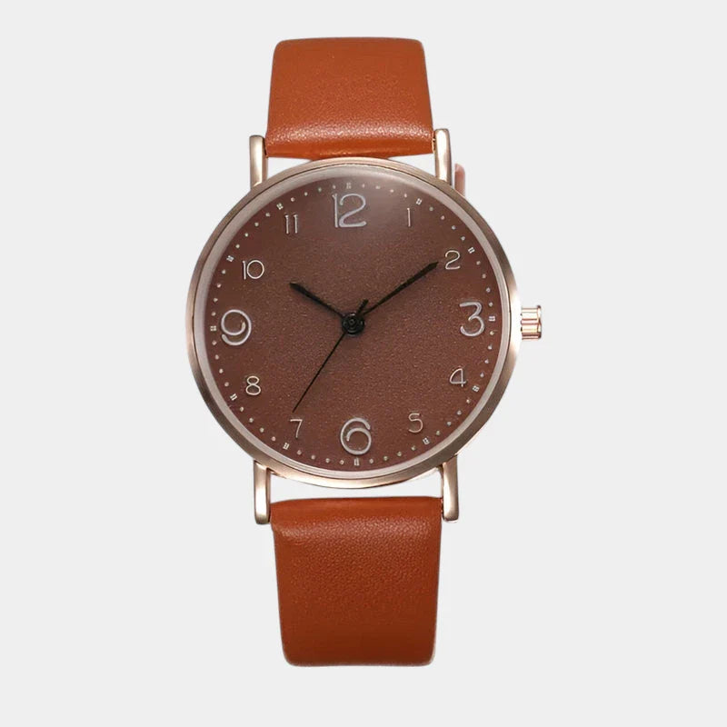 Malira | Watch for Women - Round Case Leather Band Minimalist Quartz Elegant Fit-Watches-Brown-Camoufit