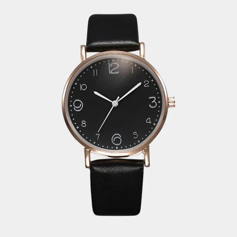 Malira | Watch for Women - Round Case Leather Band Minimalist Quartz Elegant Fit-Watches-Black-Camoufit