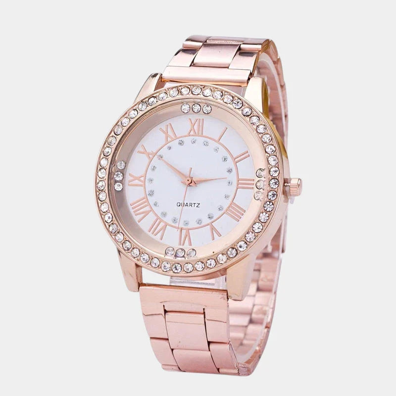 Céllia | Watch for Women - Quartz Crystal Bezel Roman Numeral Stainless Steel Elegant Fit-Watches-Rose Gold-Camoufit
