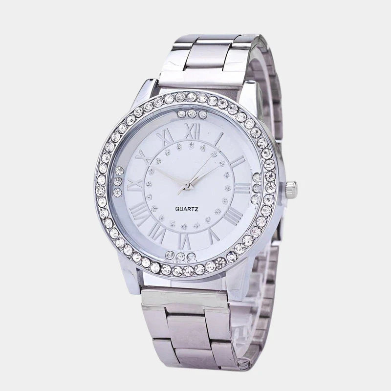 Céllia | Watch for Women - Quartz Crystal Bezel Roman Numeral Stainless Steel Elegant Fit-Watches-Silver-Camoufit