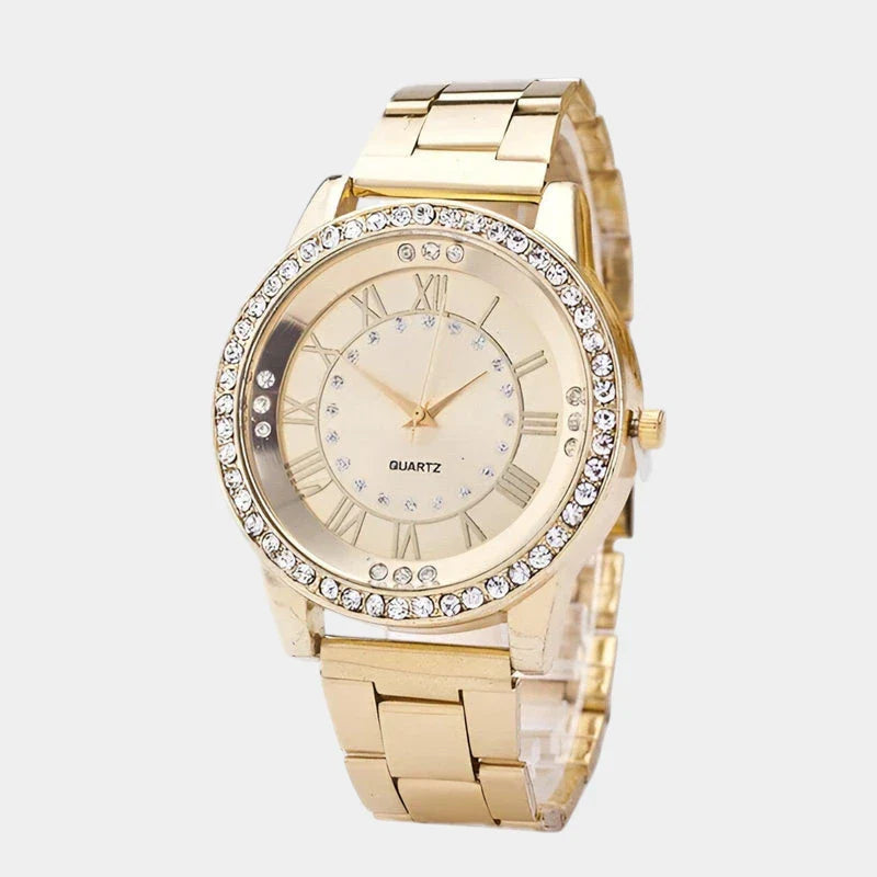 Céllia | Watch for Women - Quartz Crystal Bezel Roman Numeral Stainless Steel Elegant Fit-Watches-Gold-Camoufit