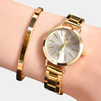 Zayelle | Quartz Watch for Women - Bracelet Style Open-Link Simple Dial Design-Watches-Gold-Camoufit