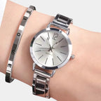 Zayelle | Quartz Watch for Women - Bracelet Style Open-Link Simple Dial Design-Watches-Silver-Camoufit