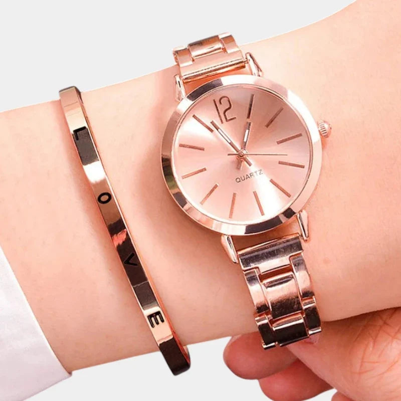 Zayelle | Quartz Watch for Women - Bracelet Style Open-Link Simple Dial Design-Watches-Rose Gold-Camoufit