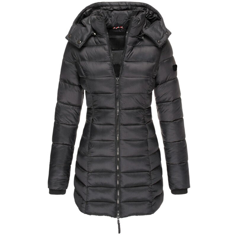Olivia Warm Hooded Winter Jacket – Lightweight & Insulated Fit-Women's Winter Jacket-CAMOUFIT-Black-S-Camoufit