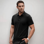 Marlo | Polo Shirt for Men - Short Sleeve Three Button Textured Knit Regular Summer Fit-Polo Shirt-Black-S-Camoufit