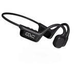 Black waterproof bone conduction swimming headphones with built-in control display