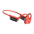 Red waterproof bone conduction swimming headphones with built-in control display