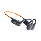 Orange and blue waterproof bone conduction swimming headphones with built-in control display