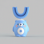 Blue kids electric toothbrush with bear head and U-shaped bristles