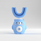 Blue bear-shaped kids electric toothbrush base with U-shaped sonic bristles