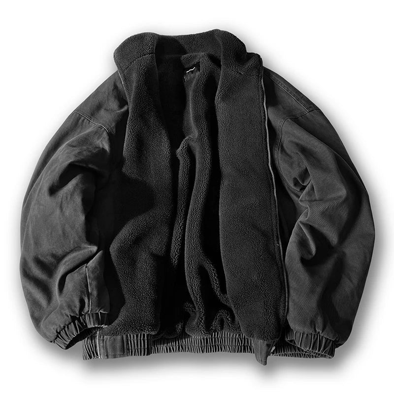 Men's dark winter jacket with sherpa lining and ribbed cuffs
