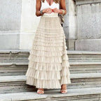 Odalys | Elegant Tulle Midi Skirt for Women - Flowy Layered Semi-Sheer Regular Fit-Women's Skirt-Pink-S-Camoufit