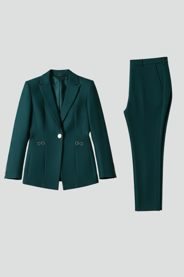 Céllia | Blazer Set for Women - One Button Straight Trousers Tailored Elegant Refined Fit-Women's Two Piece Sets-Teal-S-Camoufit