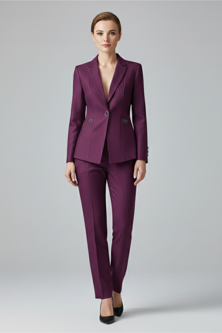 Céllia | Blazer Set for Women - One Button Straight Trousers Tailored Elegant Refined Fit-Women's Two Piece Sets-Purple-S-Camoufit