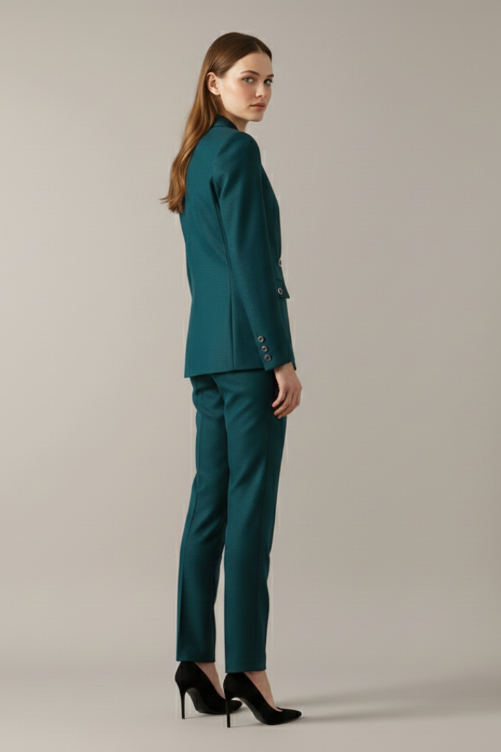 Céllia | Blazer Set for Women - One Button Straight Trousers Tailored Elegant Refined Fit-Women's Two Piece Sets-Teal-S-Camoufit