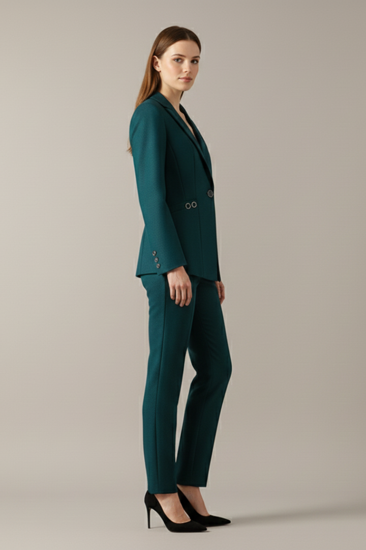 Céllia | Blazer Set for Women - One Button Straight Trousers Tailored Elegant Refined Fit-Women's Two Piece Sets-Teal-S-Camoufit