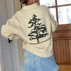 Velina | Women's Shawl Collar Cardigan with Sailboat Print Y2K V Neck Button Down Knit Jumper-Womens' Cardigan-Tree-L-