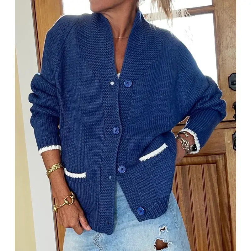 Velina | Women's Shawl Collar Cardigan with Sailboat Print Y2K V Neck Button Down Knit Jumper-Womens' Cardigan-Martini-S-