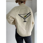 Velina | Women's Shawl Collar Cardigan with Sailboat Print Y2K V Neck Button Down Knit Jumper-Womens' Cardigan-Martini-S-