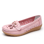 Women's Slip-On Loafers Moccasins with Tassel Detail Hollow Out Casual Wedge Flats-Women's Flats-Pink-3-