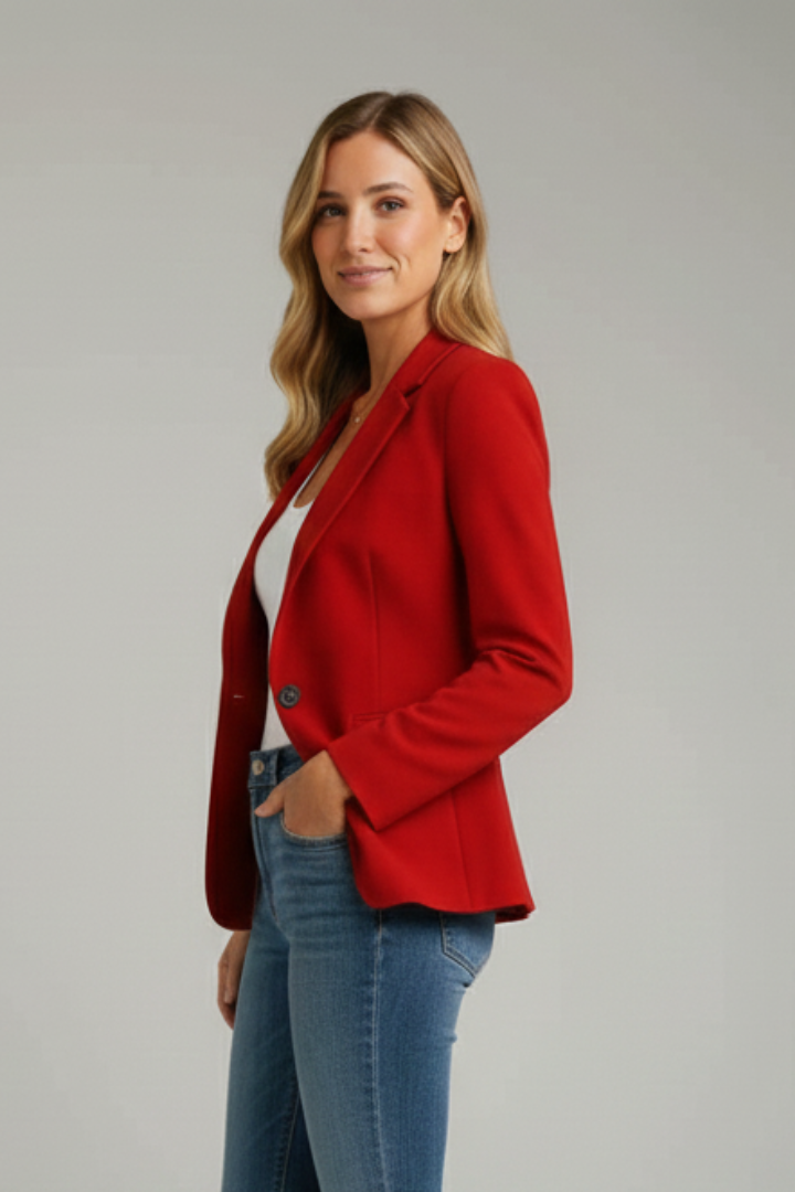 Zayelle | Blazer for Women - Notched Lapel Single Button Tailored Elegant Refined Fit-Women's Blazer-Red-S-Camoufit