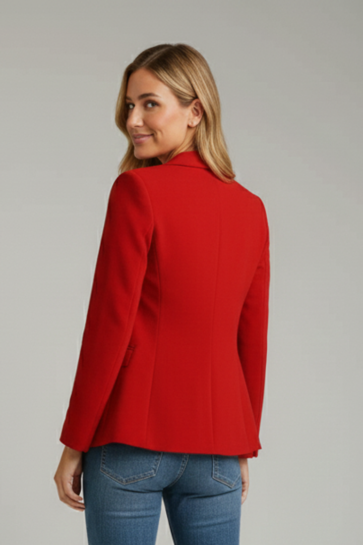 Zayelle | Blazer for Women - Notched Lapel Single Button Tailored Elegant Refined Fit-Women's Blazer-Red-S-Camoufit